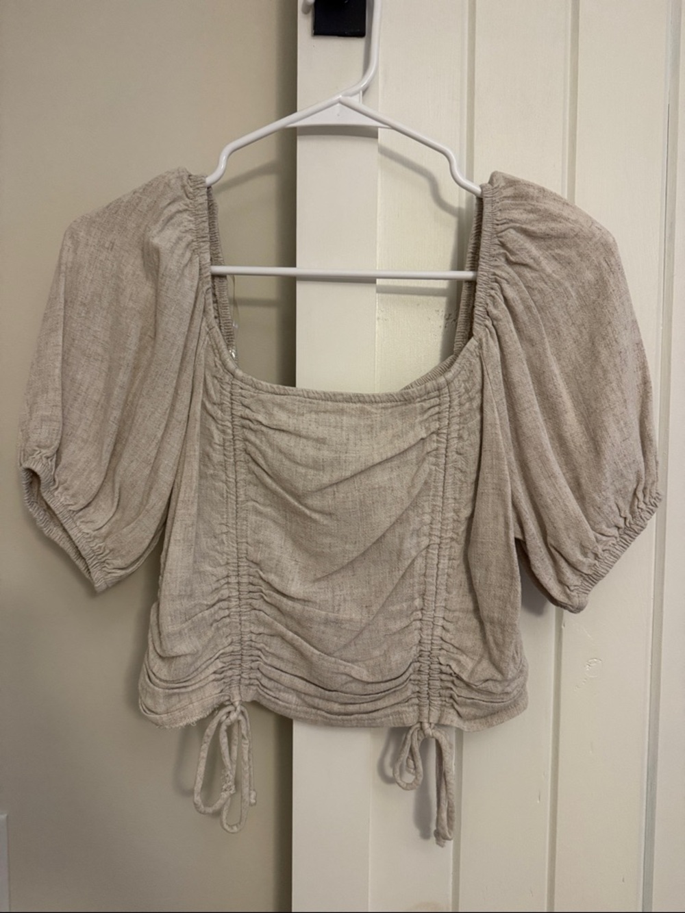 wild fable Cream Square Neck Puff Sleeve Crop Top